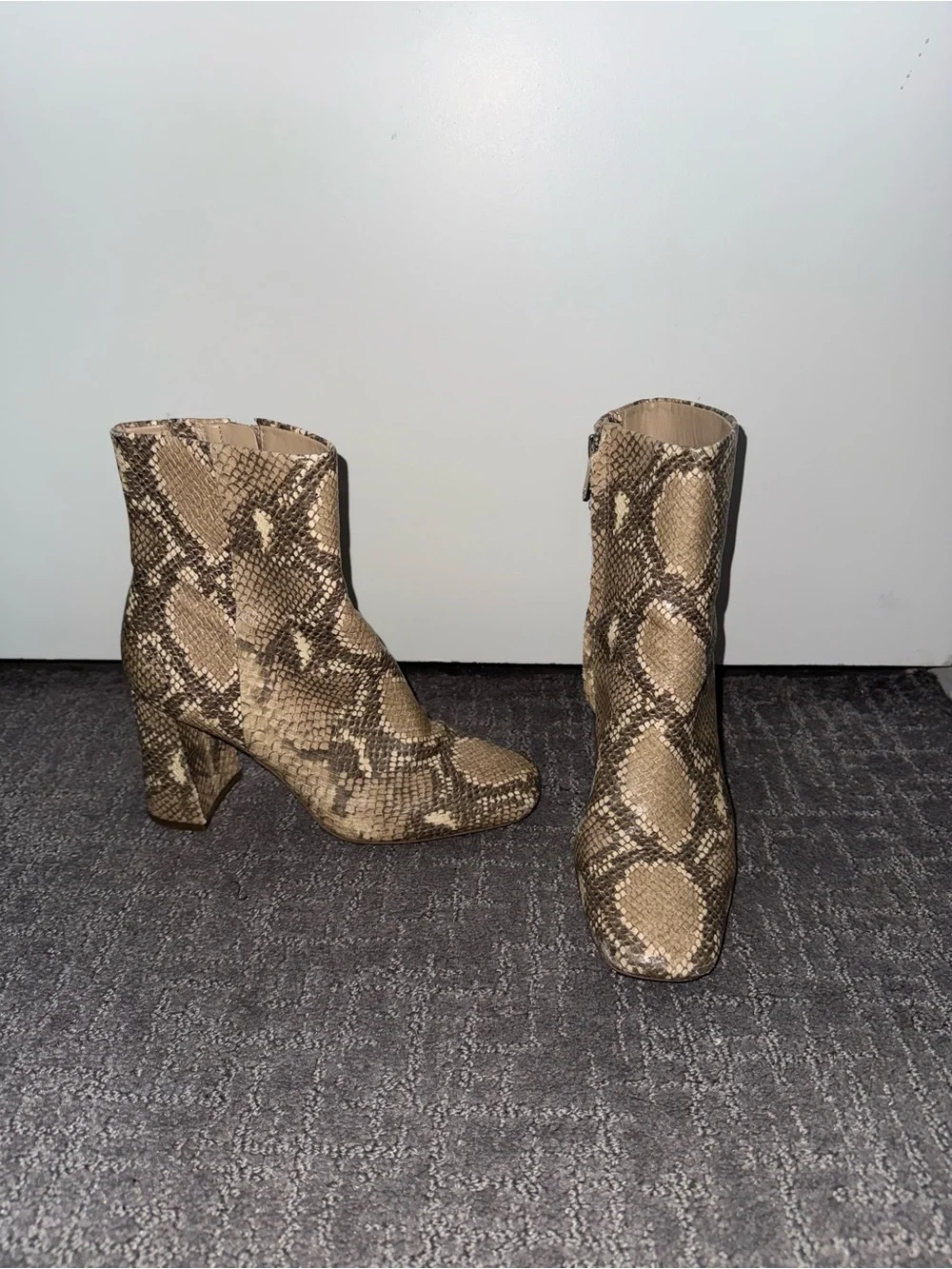 Sam Edelman Snake-Print Ankle Boots in Beige and Brown